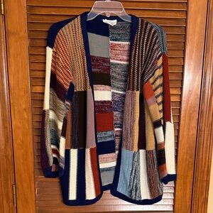 Colorful Patchwork Open Front Cardigan